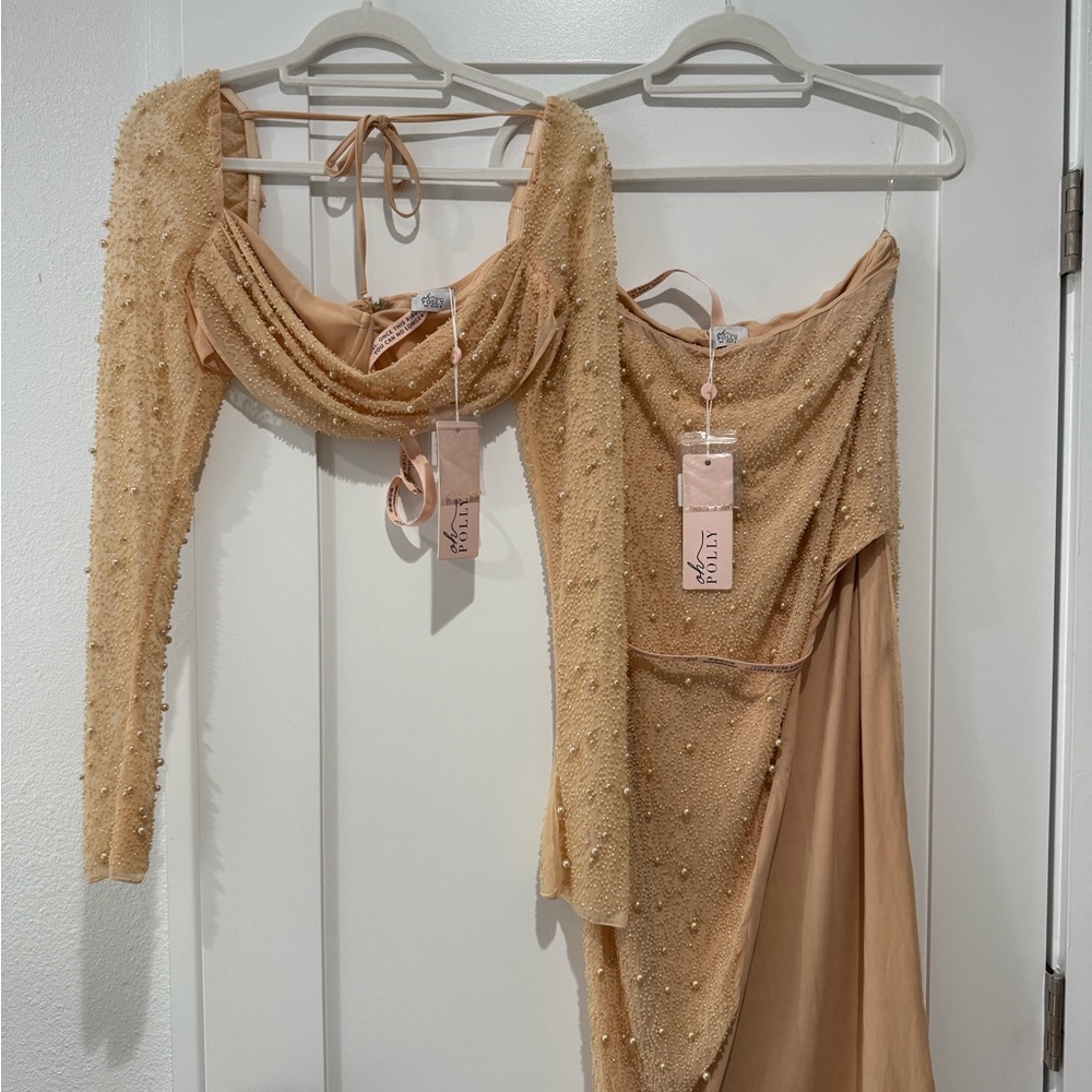 Beaded Tan Two-Piece Set